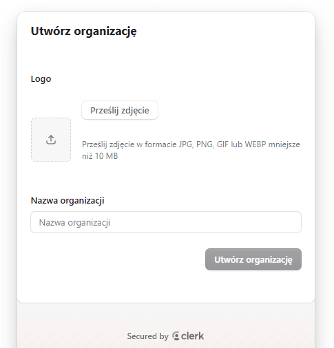 Screenshot of creating an organization