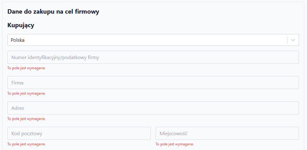 Screenshot of the invoice data form