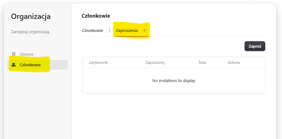 Screenshot of the invitation form for team members