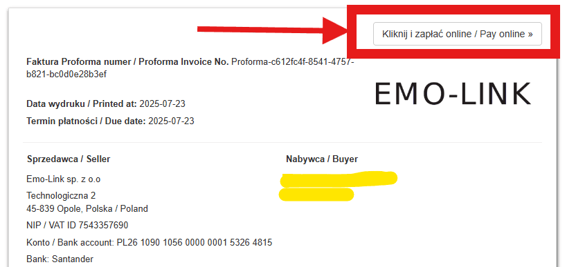 Screenshot showing the invoice with a payment link